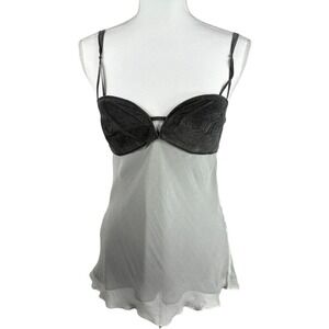 Y2K Babydoll Cami 2000s Sz 10 M Gray 100% Suede Leather Silk Edgy Grunge Chic